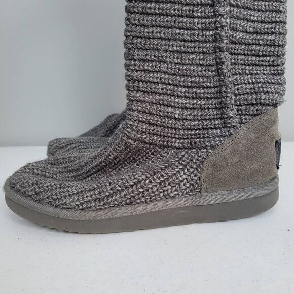 UGG Australia Classic Cardy Gray Knit Sweater Boots Size 7 Tall Slouch Top - Picture 3 of 9